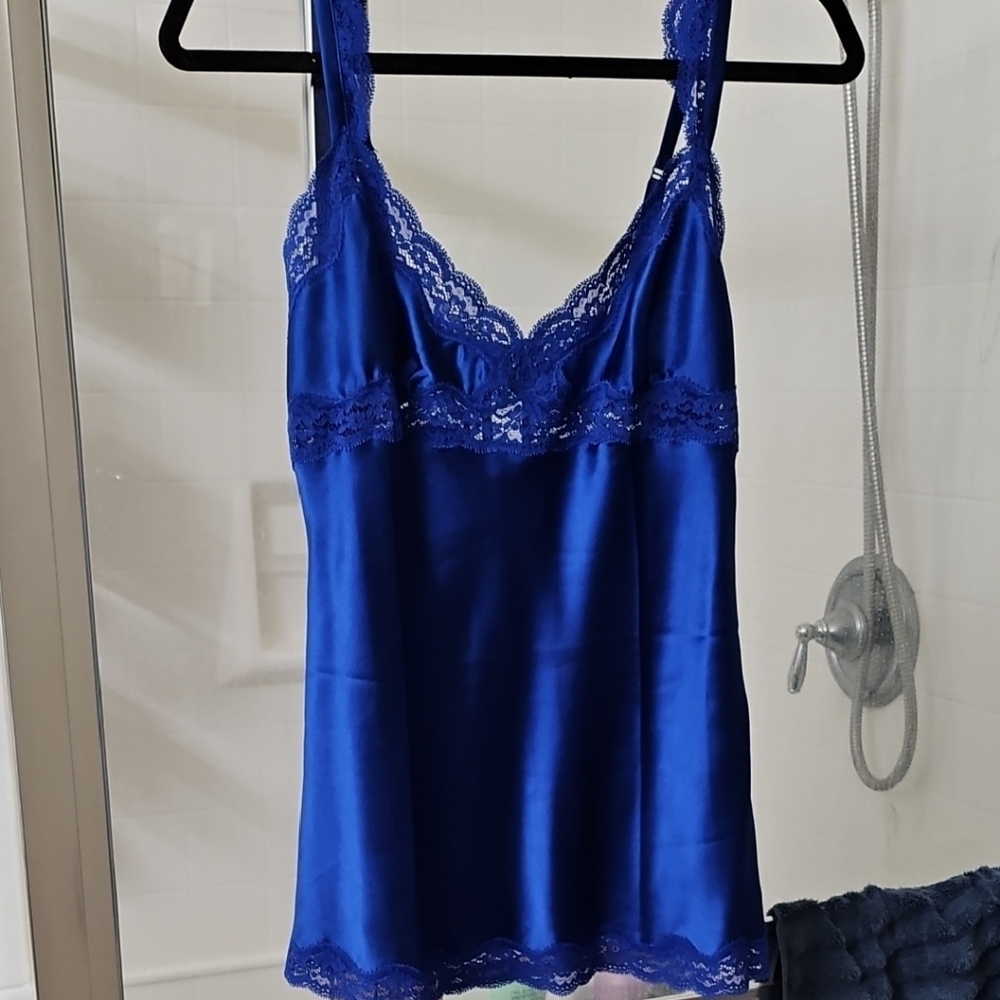 Stella McCartney 2014 Royal Blue Silk Camisole with Lace Trim